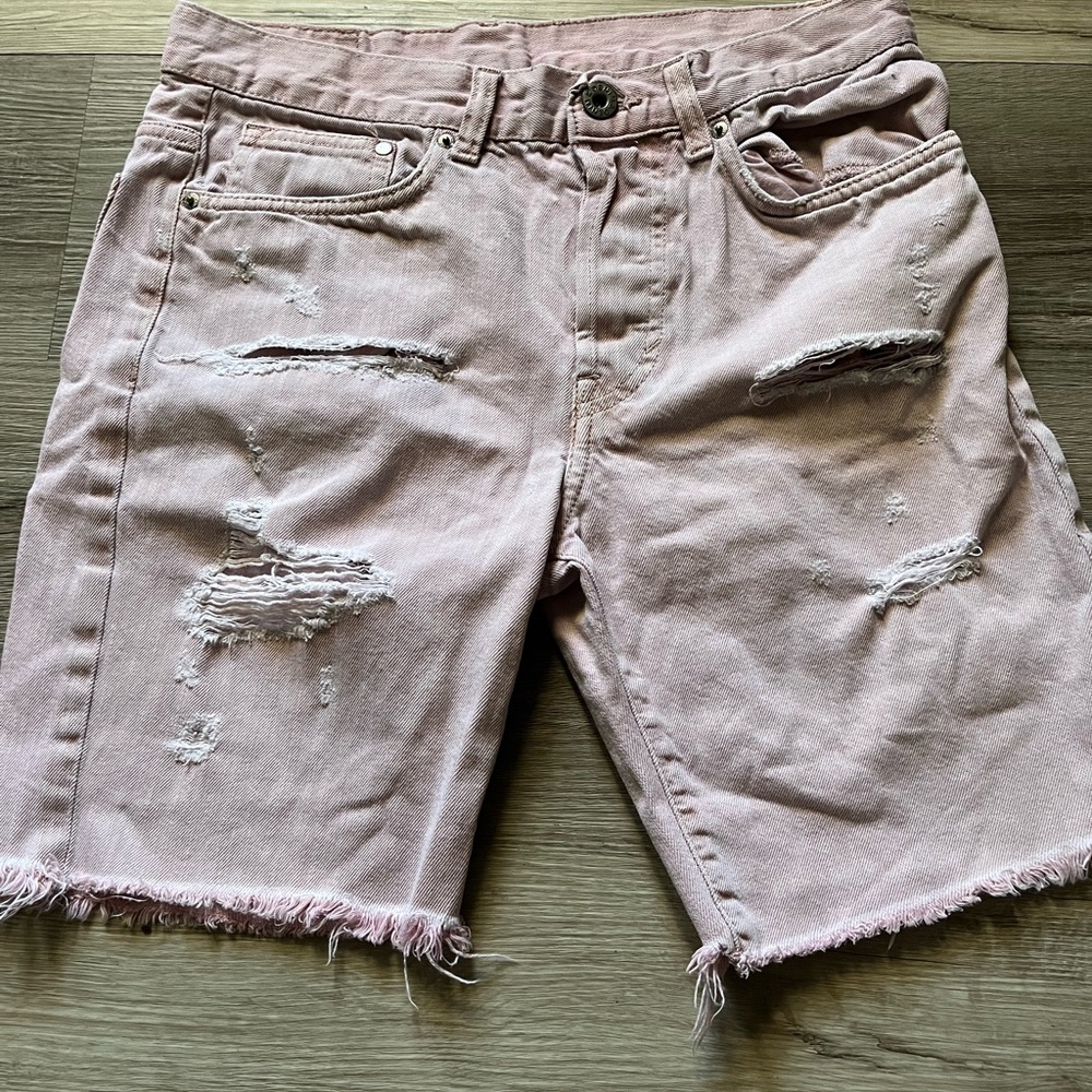 Distressed Pink Denim Shorts